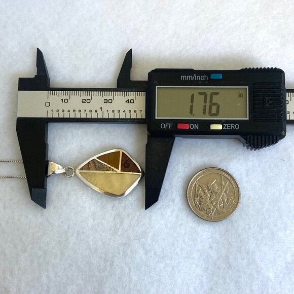 Sterling Silver 925 Mother Of Pearl Jasper Tigers Eye Inlay Pendants Necklace - Picture 14 of 16